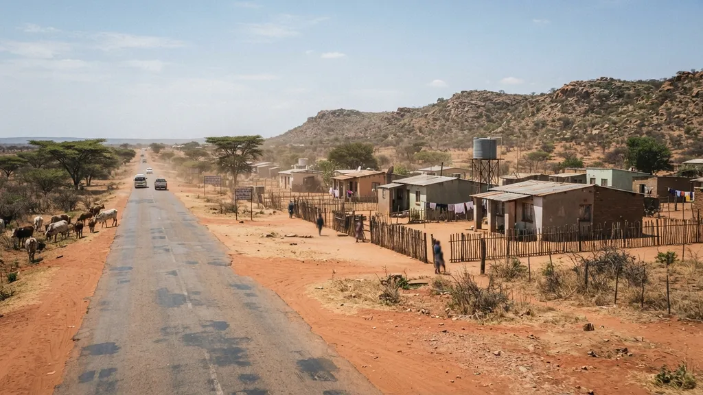 The AI-generated scene for 2026-07-30, depicting Serowe, Botswana.