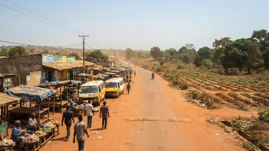 The AI-generated scene for 2026-08-20, depicting Techiman, Ghana.